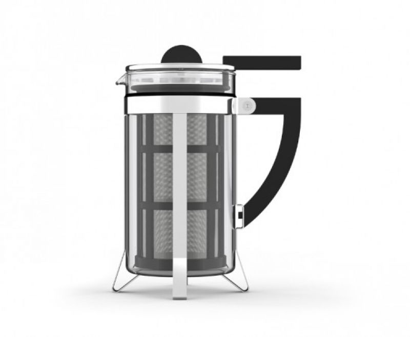 László Kaffeebereiter im Bauhaus Stil: Glaskolben mit schwarzem Griff und silberfarbenem Rahmen. Kaffeepresse für aromatischen Kaffee.